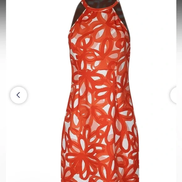 Trina Turk Orange & White Painterly Floral Halter Dress - Picture 3 of 15